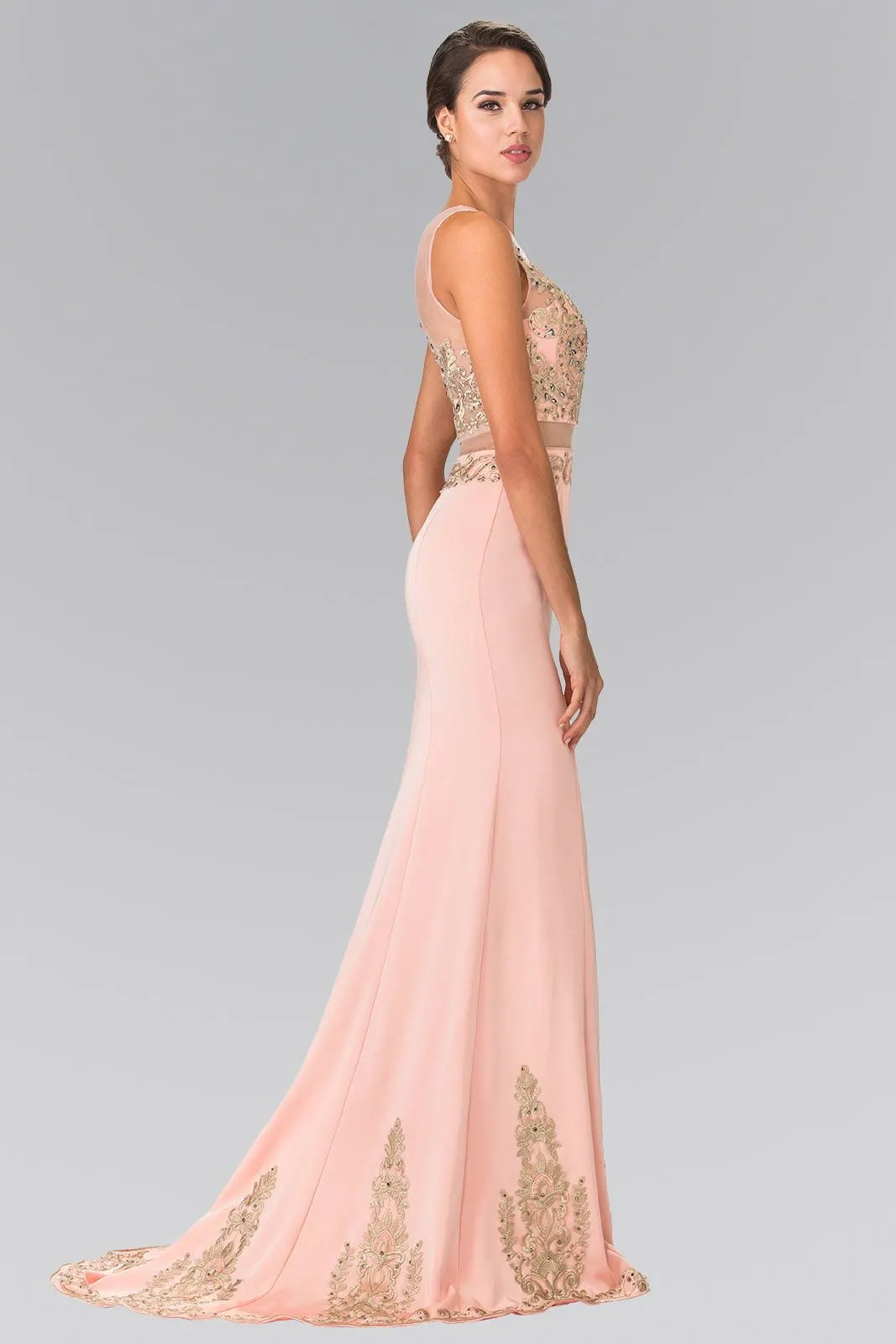 Sleeveless Mock Two-Piece Prom Dress with Loyal Embroidery Details by Tux-USA