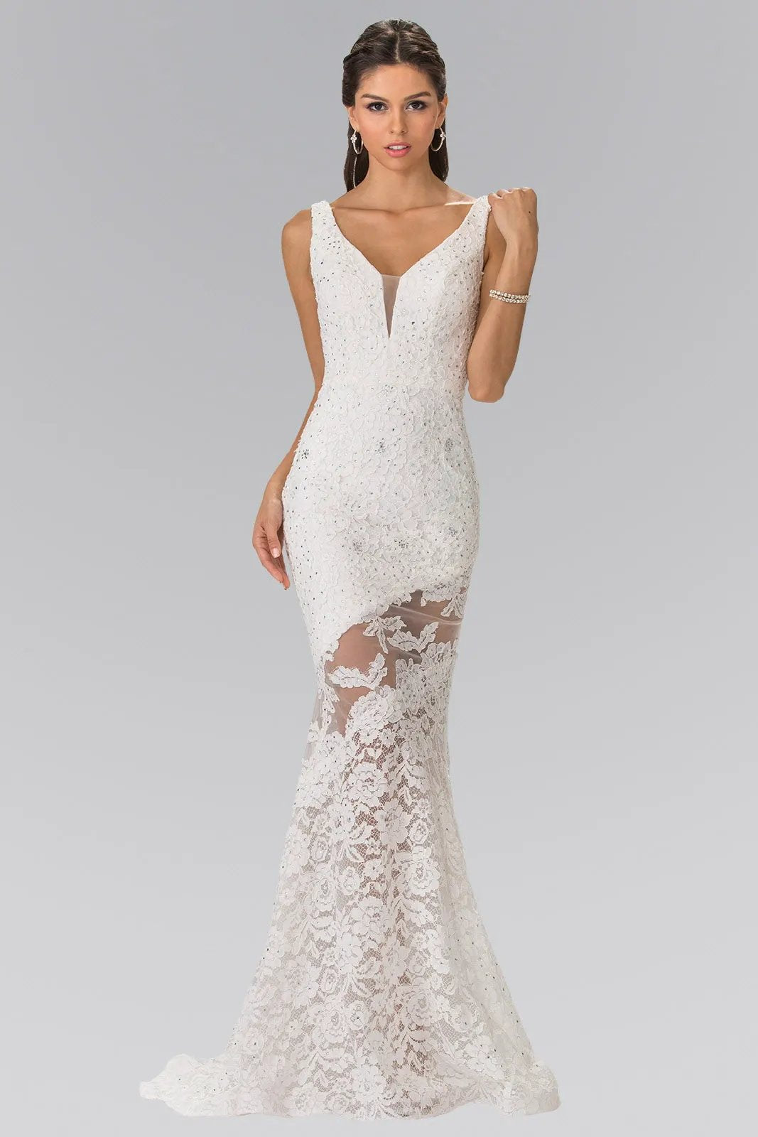 Illusion Cut-Out Lace Long Dress by Tux-USA