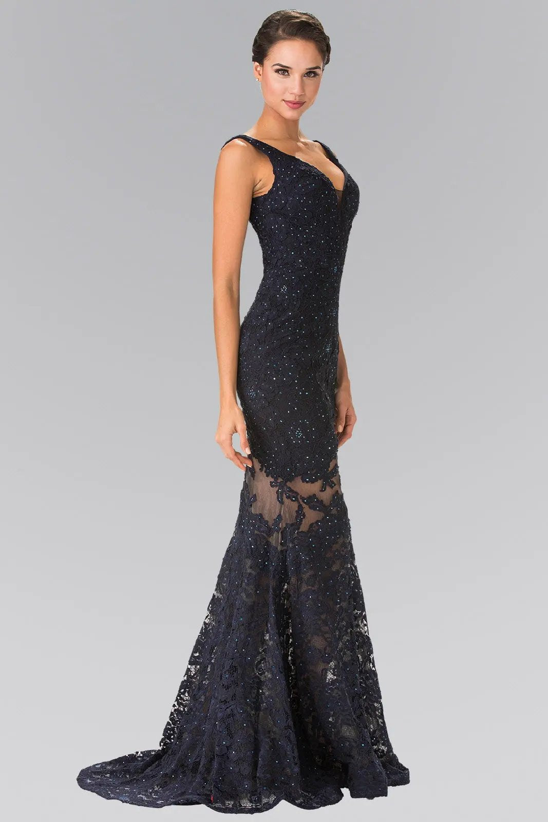 Illusion Cut-Out Lace Long Dress by Tux-USA