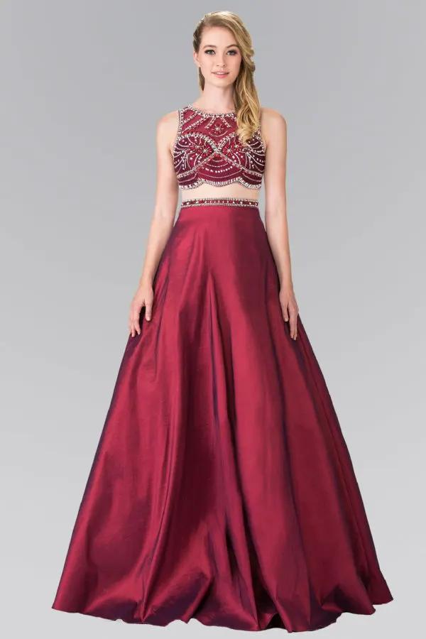 A-line Mock Two-Piece Beading Dress with Illusion Waistline by Tux-USA