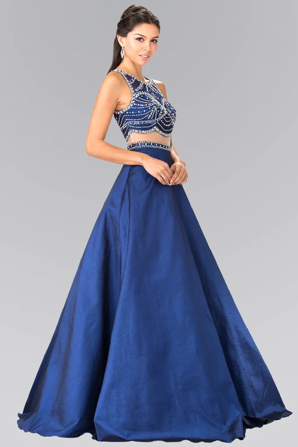 A-line Mock Two-Piece Beading Dress with Illusion Waistline by Tux-USA