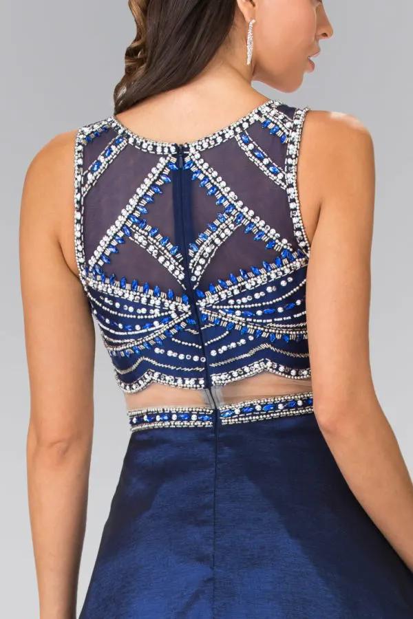 A-line Mock Two-Piece Beading Dress with Illusion Waistline by Tux-USA