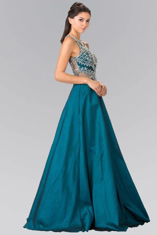 Dress Full-Beaded Top-Side Cut-Out Sheer Back Evening Formalwear by Tux-USA
