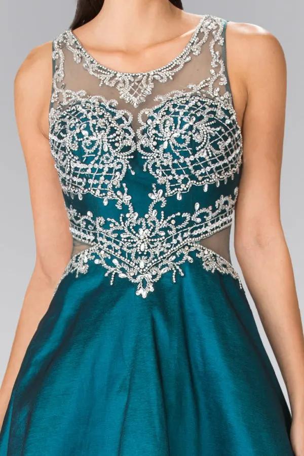 Dress Full-Beaded Top-Side Cut-Out Sheer Back Evening Formalwear by Tux-USA
