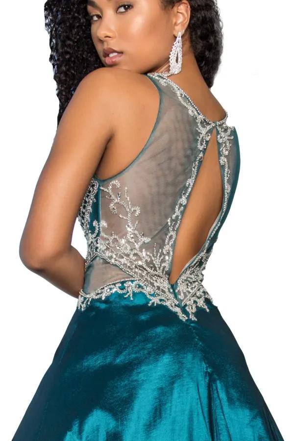 Dress Full-Beaded Top-Side Cut-Out Sheer Back Evening Formalwear by Tux-USA