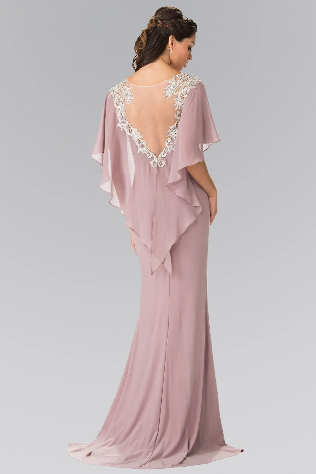 Sleeveless Jersey Long Dress with Attached Cape that Drapes Down the Back by Tux-USA