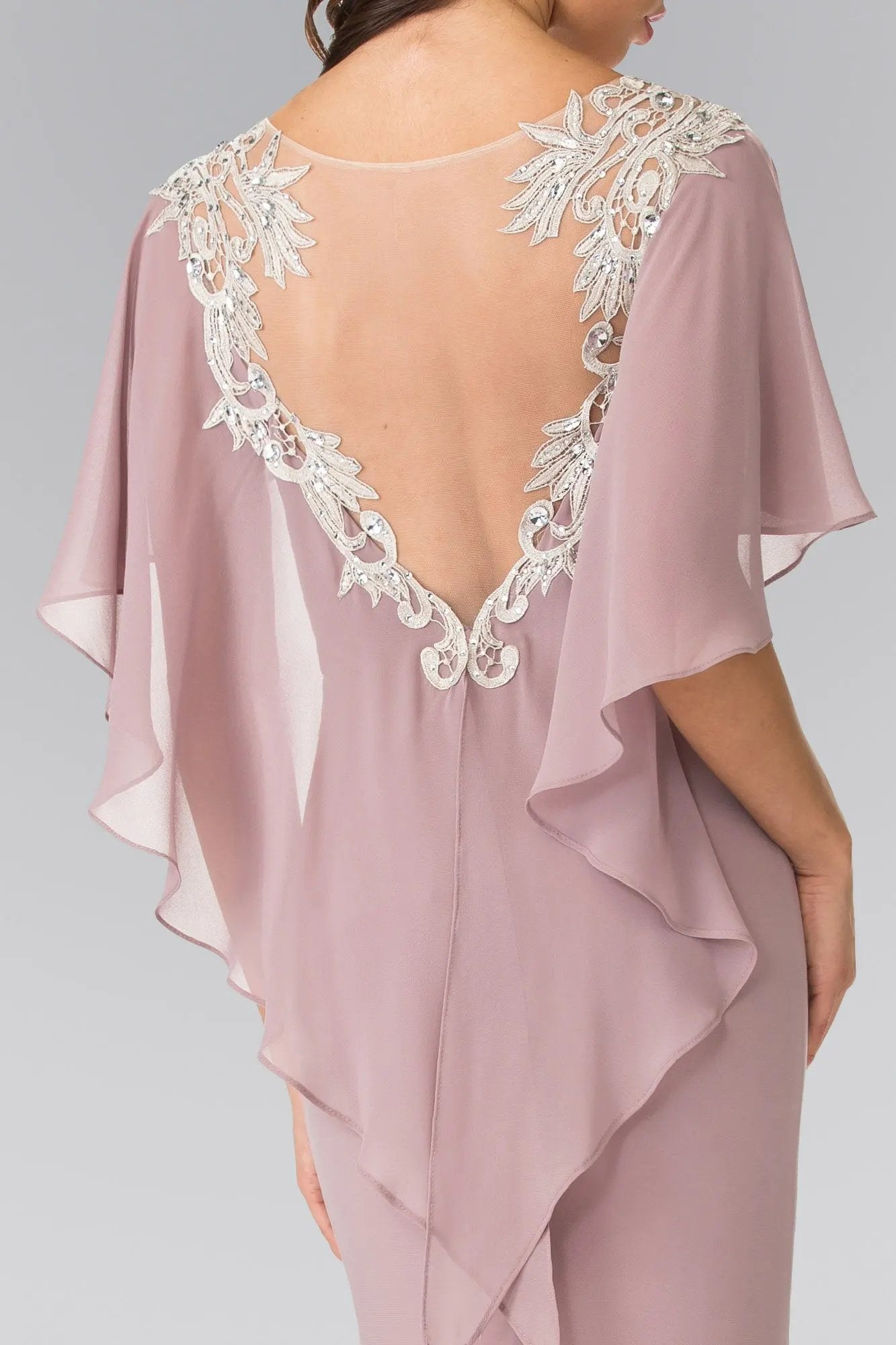 Sleeveless Jersey Long Dress with Attached Cape that Drapes Down the Back by Tux-USA