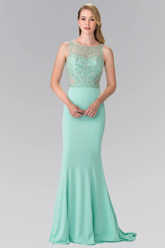 Beads Embellished Illusion Sweethearted Jersey Long Dress by Tux-USA