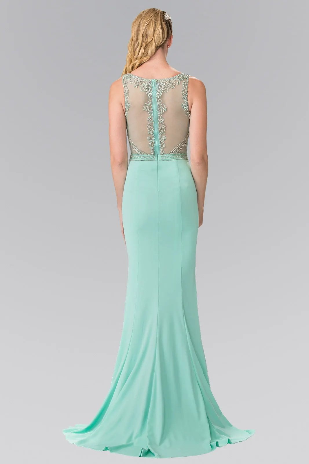 Beads Embellished Illusion Sweethearted Jersey Long Dress by Tux-USA