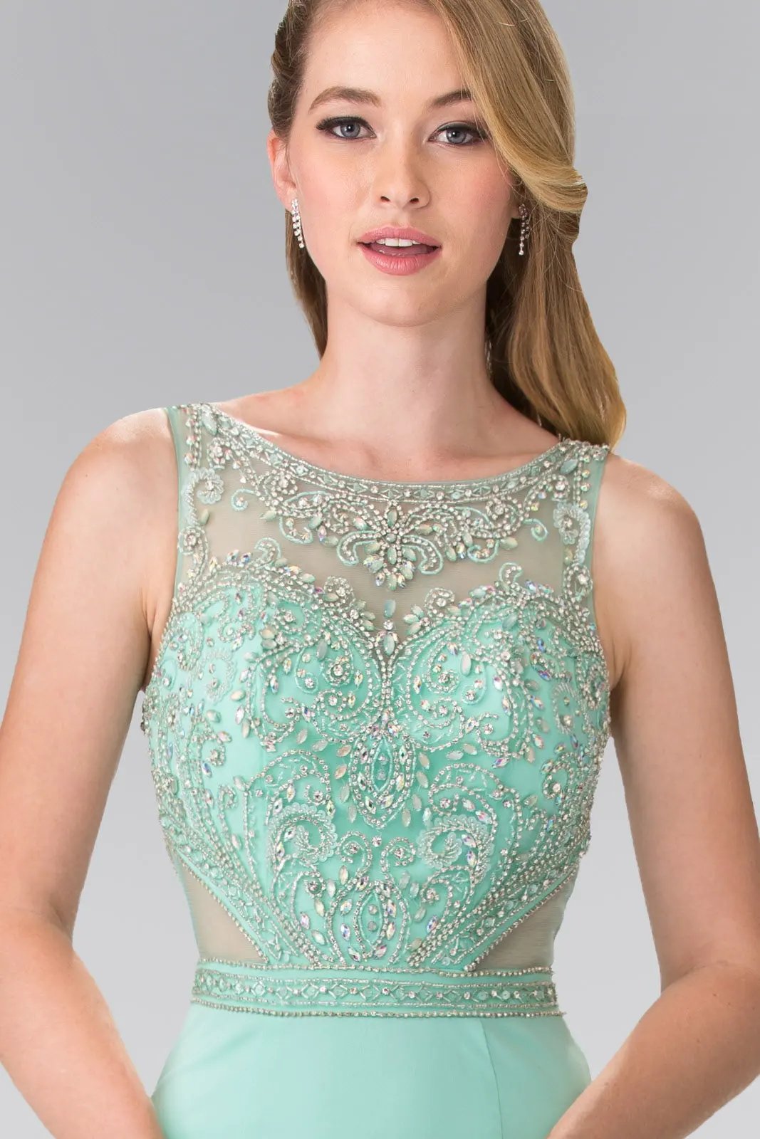 Beads Embellished Illusion Sweethearted Jersey Long Dress by Tux-USA