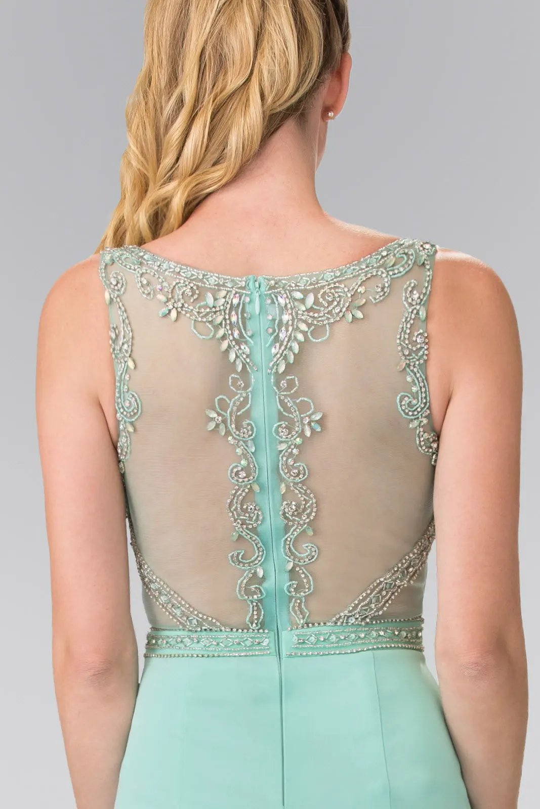 Beads Embellished Illusion Sweethearted Jersey Long Dress by Tux-USA