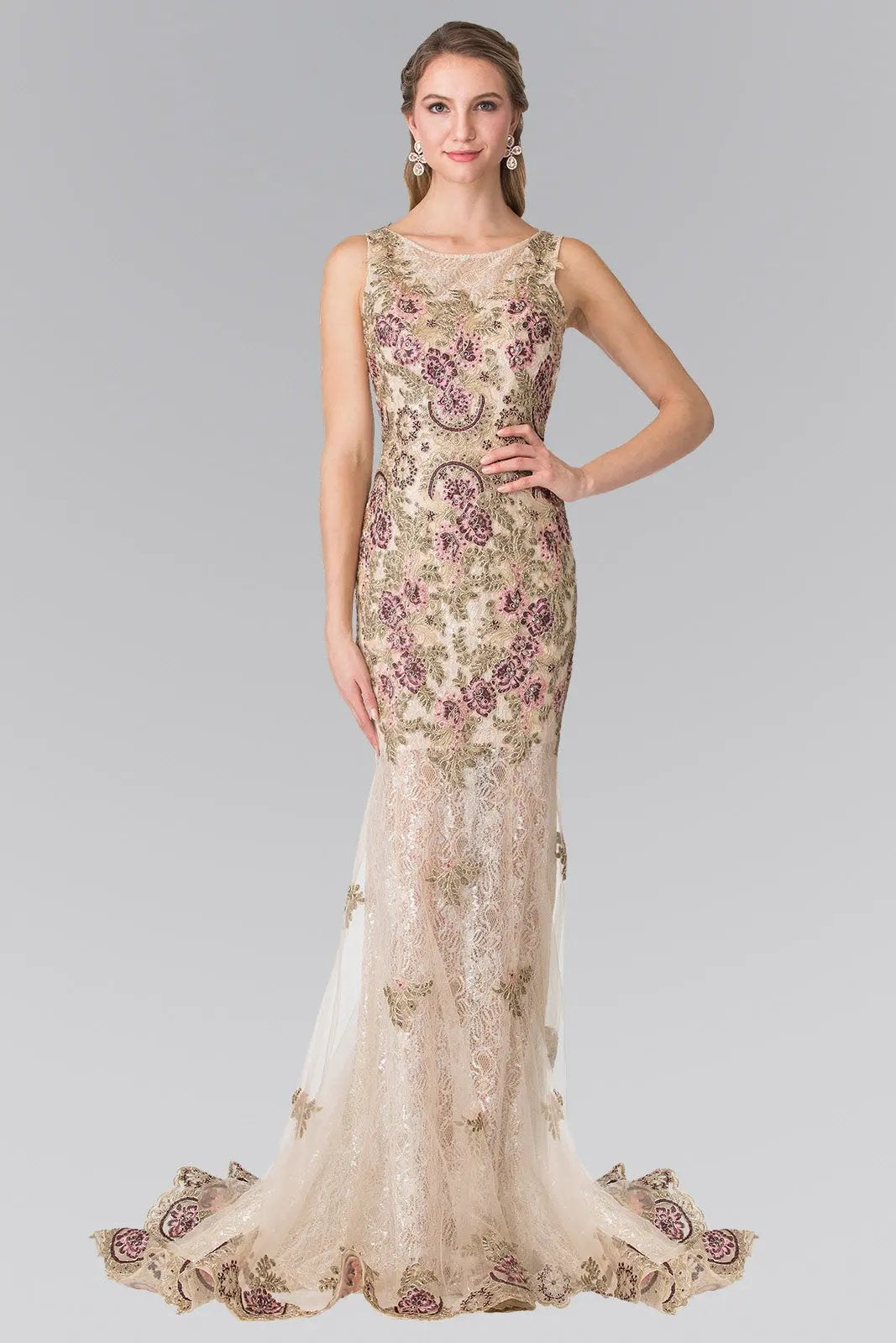 Flower Embroidered Lace Long Dress by Tux-USA