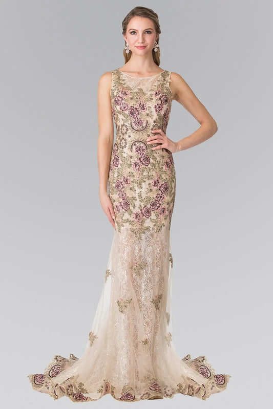 Flower Embroidered Lace Long Dress by Tux-USA