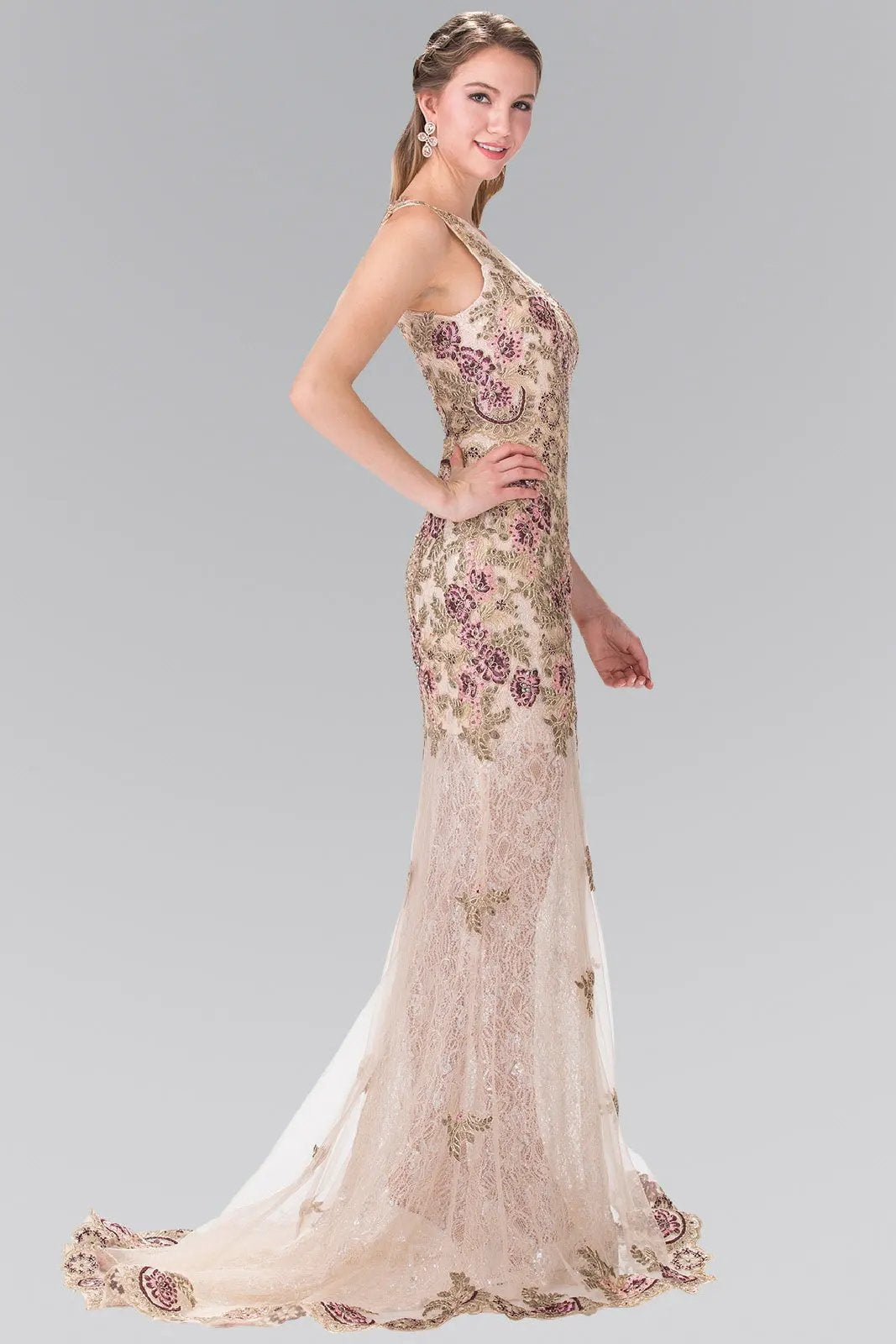 Flower Embroidered Lace Long Dress by Tux-USA