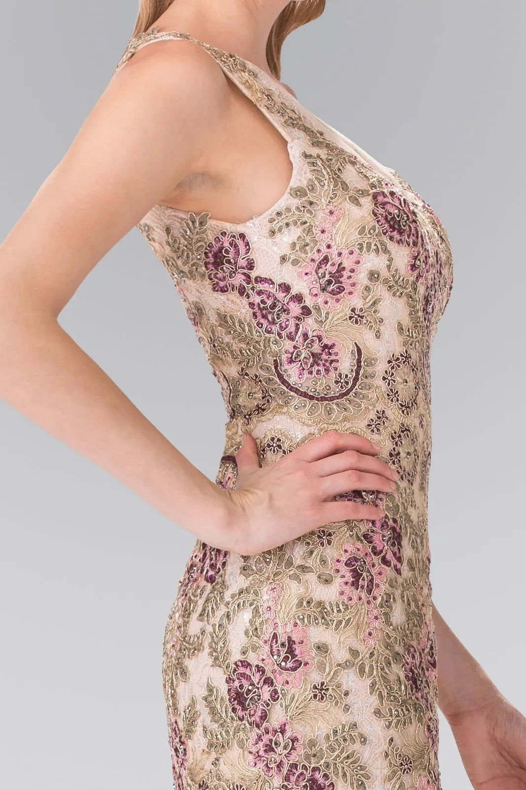 Flower Embroidered Lace Long Dress by Tux-USA