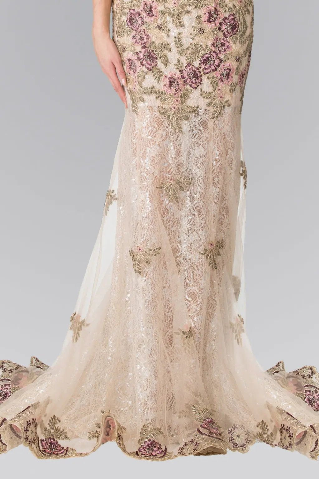 Flower Embroidered Lace Long Dress by Tux-USA