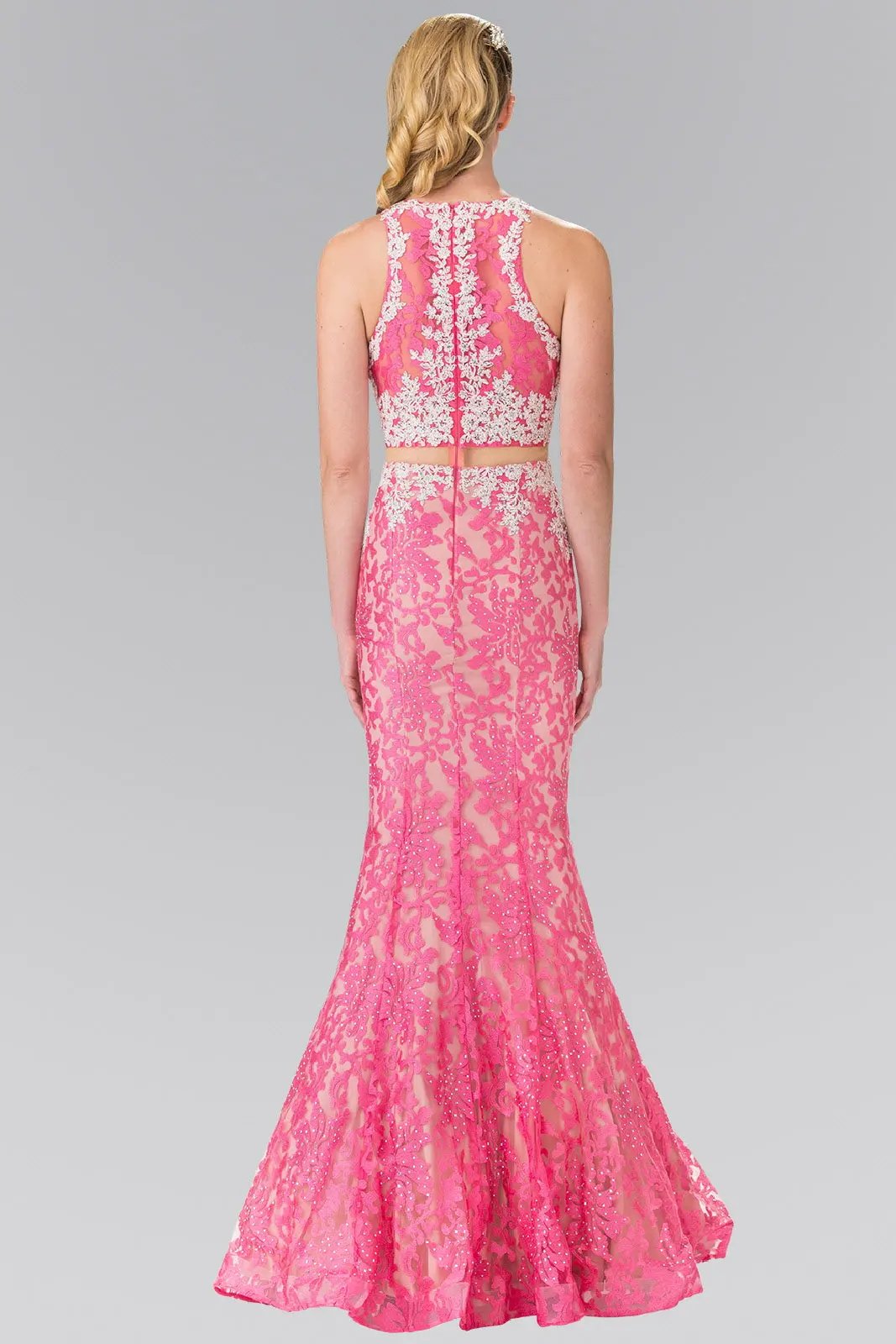 Mock Two-Piece High-Neck Lace Long Dress by Tux-USA