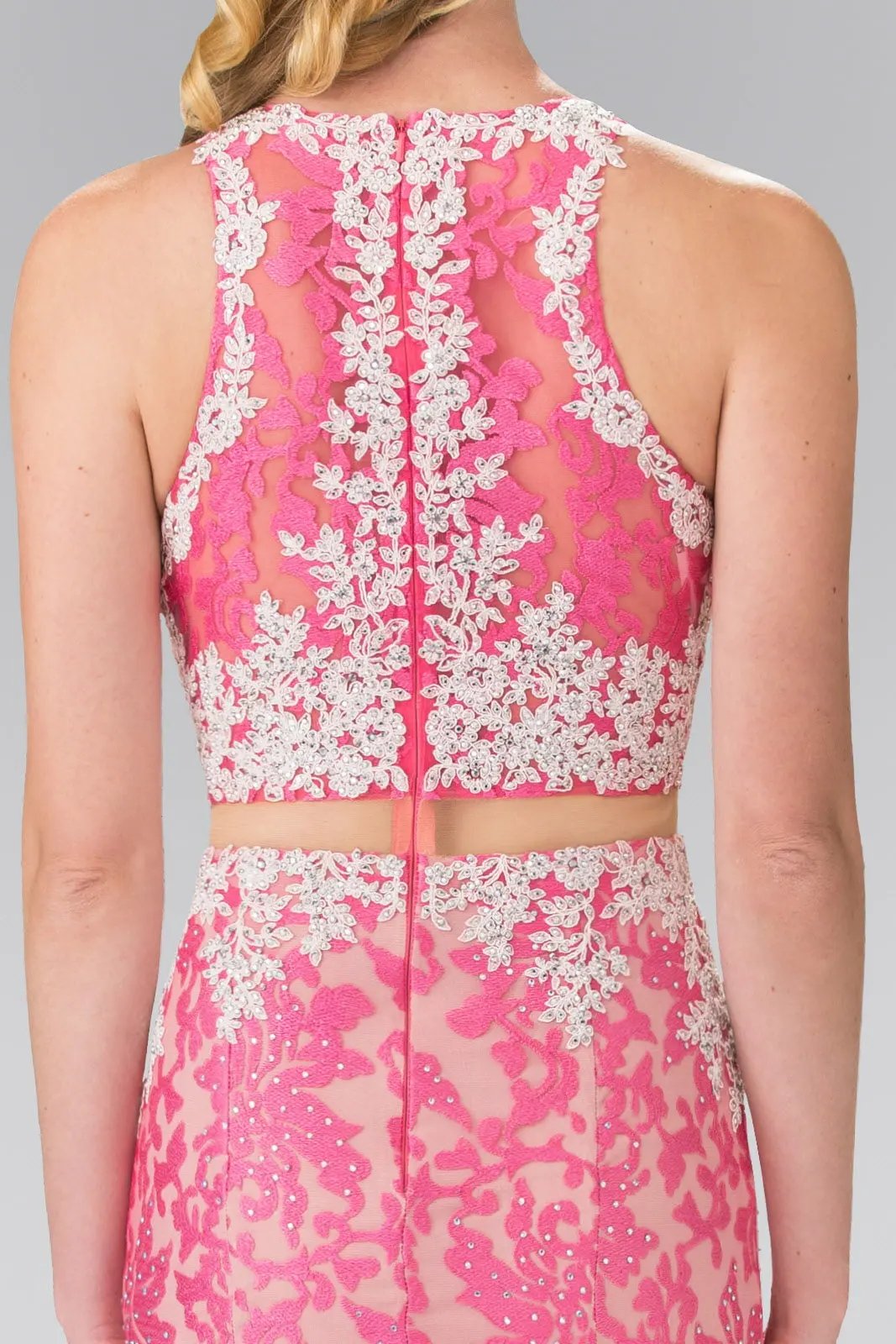 Mock Two-Piece High-Neck Lace Long Dress by Tux-USA