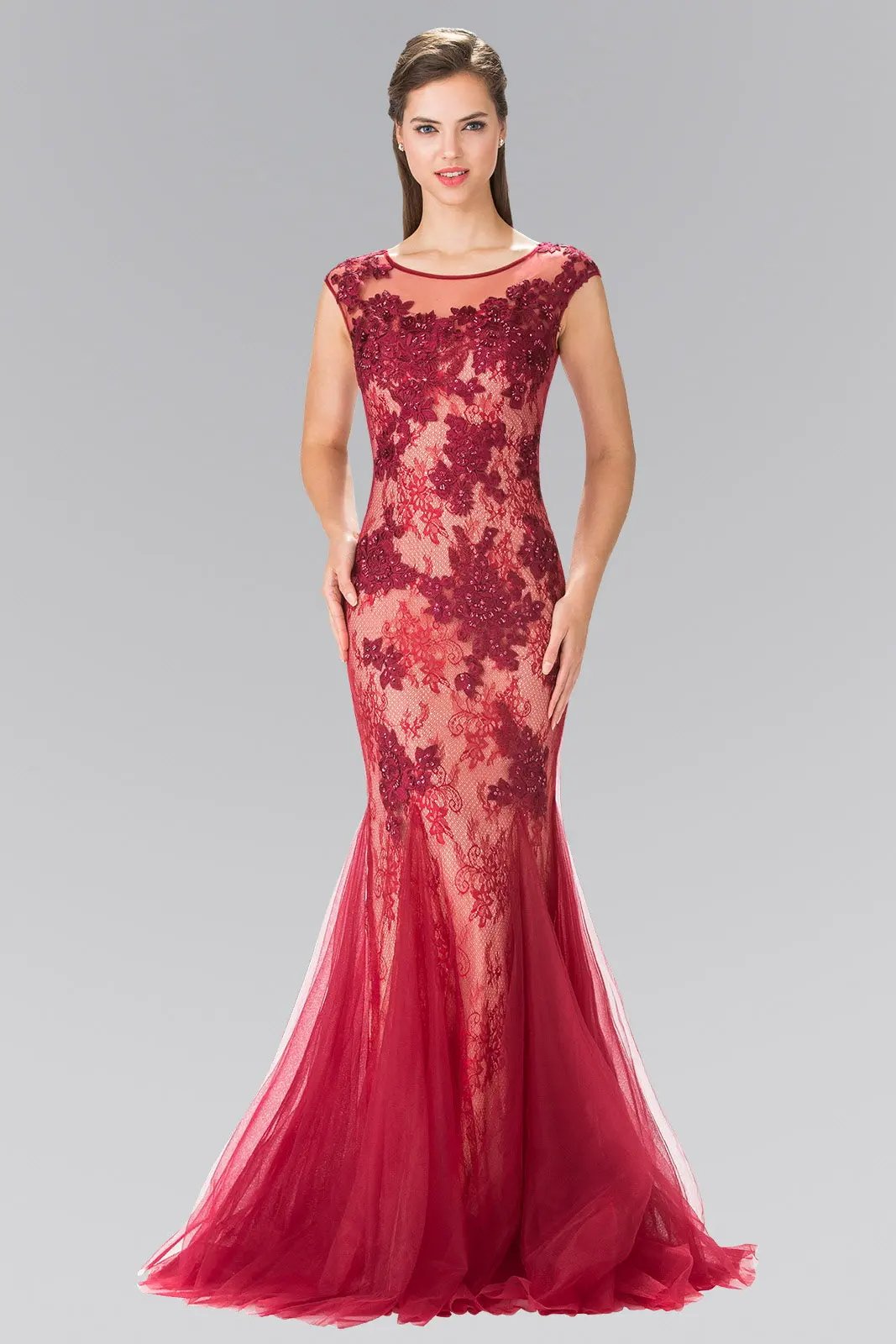 Sleeveless Lace Long Dress with Tulle Skirt by Tux-USA