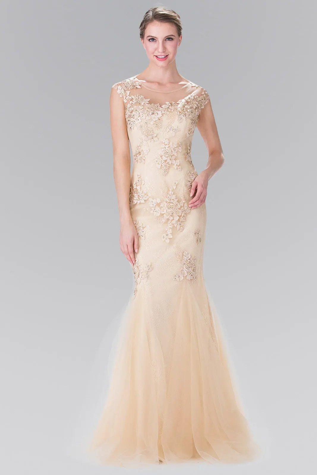 Sleeveless Lace Long Dress with Tulle Skirt by Tux-USA