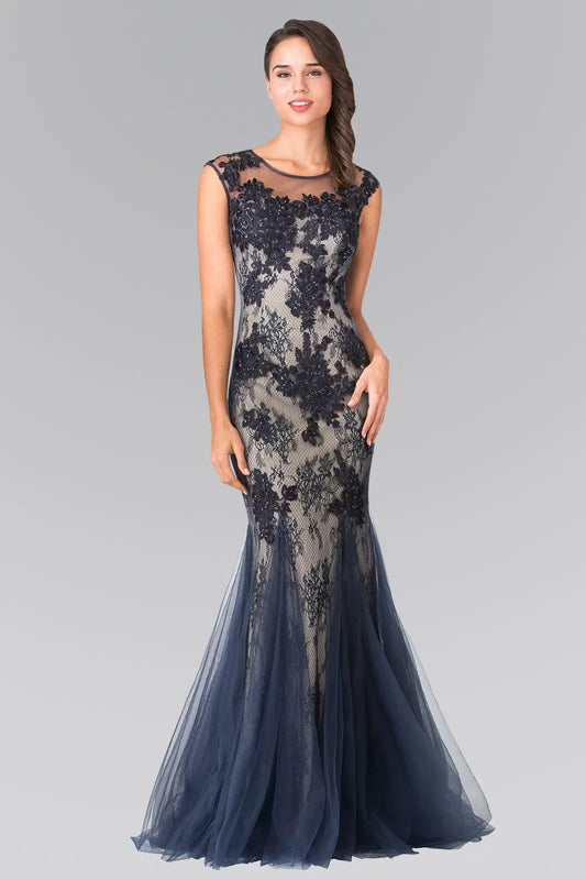 Sleeveless Lace Long Dress with Tulle Skirt by Tux-USA