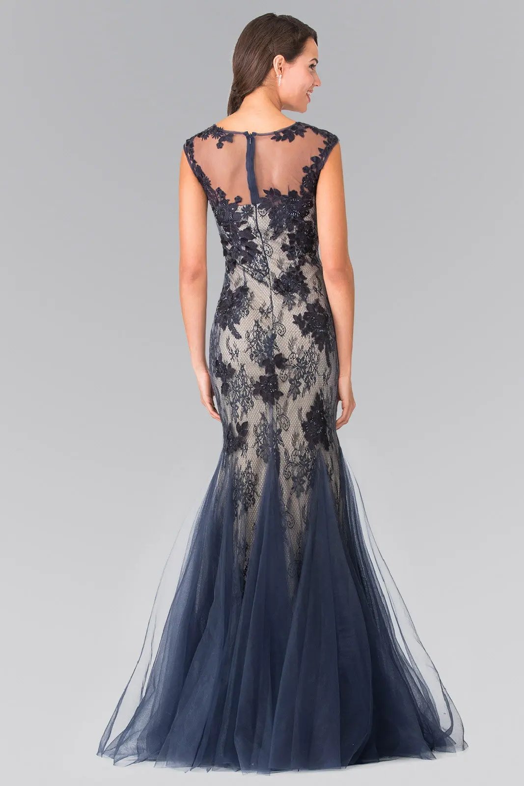 Sleeveless Lace Long Dress with Tulle Skirt by Tux-USA
