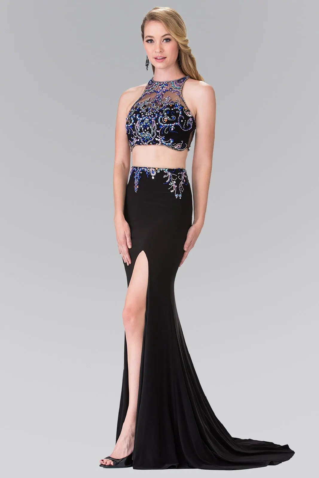 Beaded Two-Piece Dress with Cut-Out Back by Tux-USA