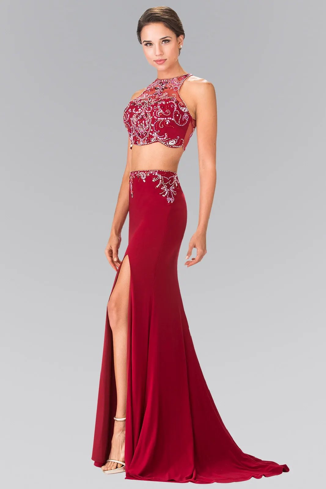 Beaded Two-Piece Dress with Cut-Out Back by Tux-USA