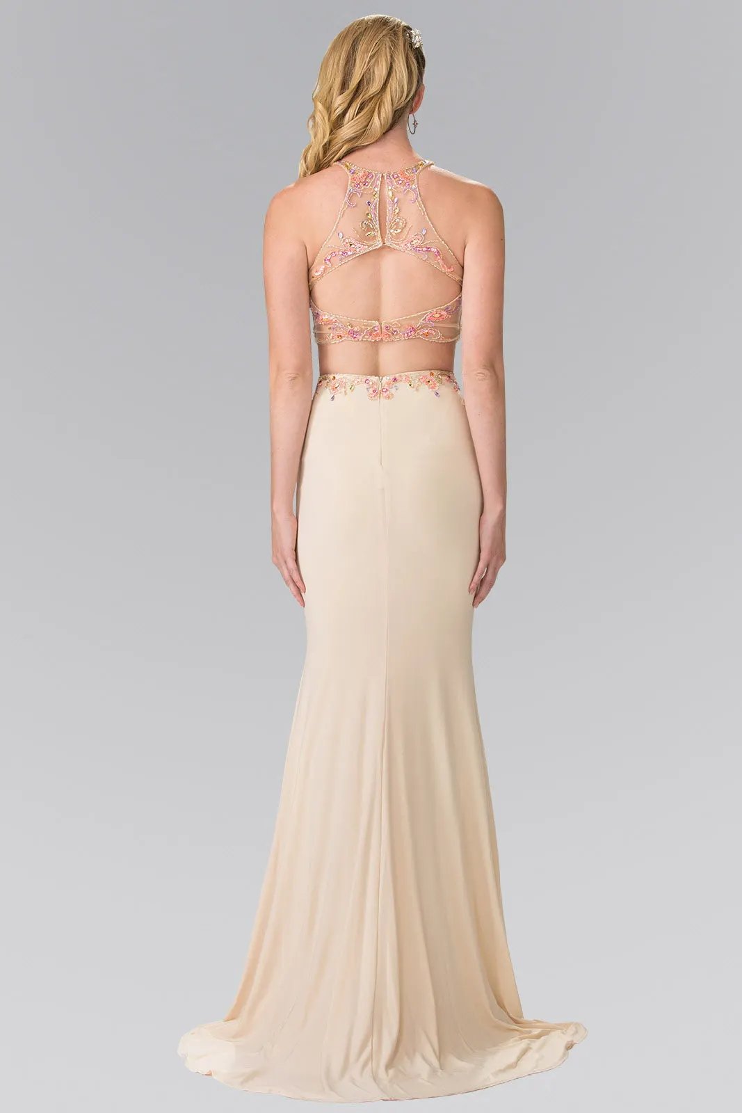 Beaded Two-Piece Dress with Cut-Out Back by Tux-USA