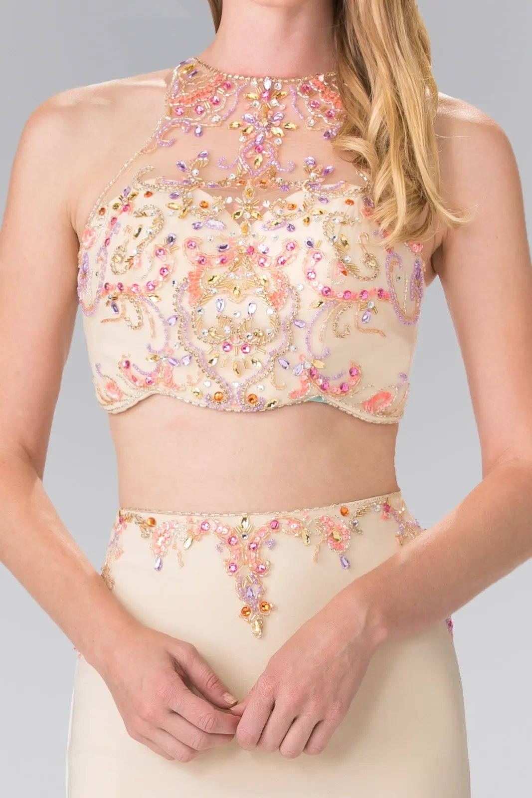 Beaded Two-Piece Dress with Cut-Out Back by Tux-USA