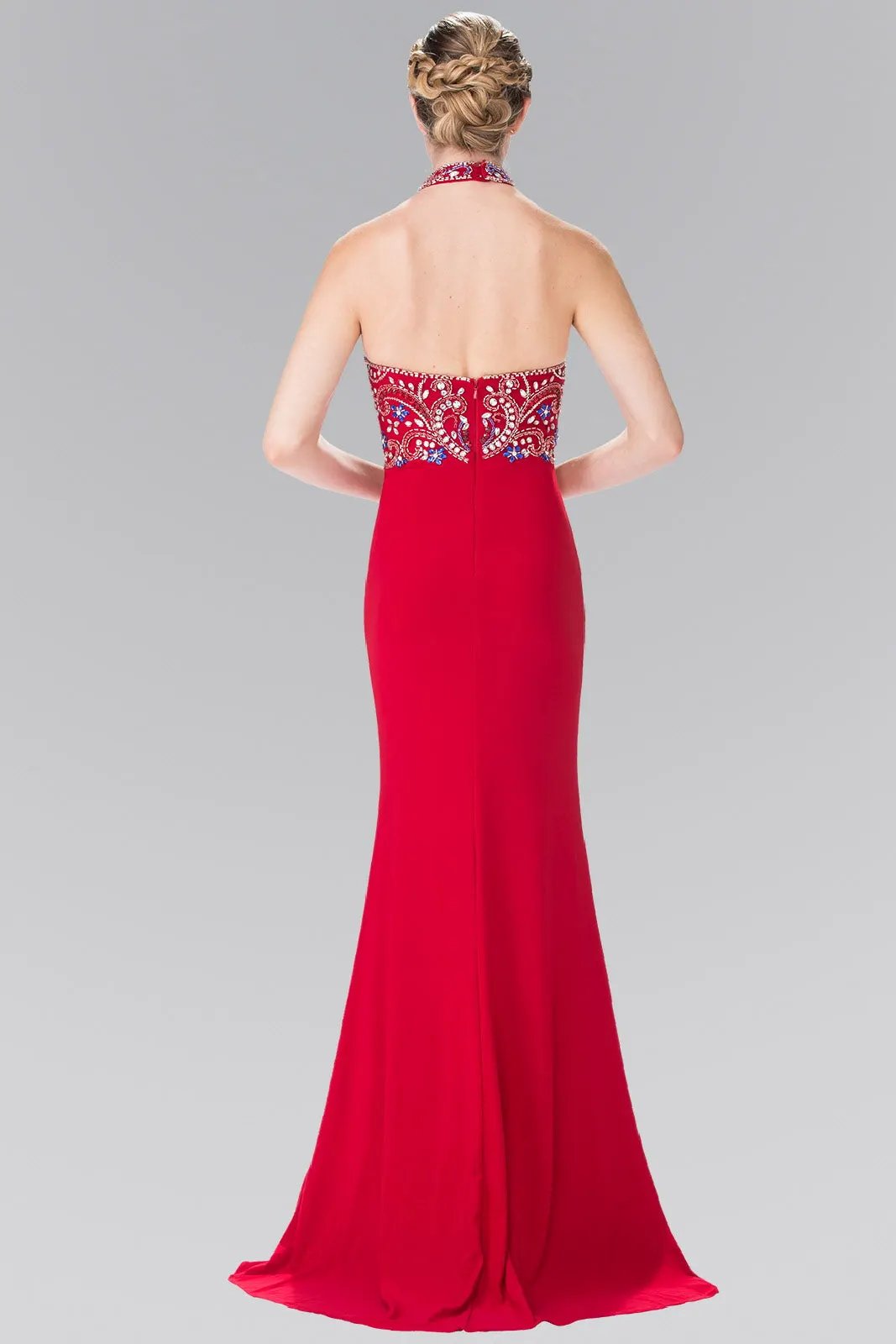 Halter-Neck Multi-Color Beads Embellished Jersey Long by Tux-USA