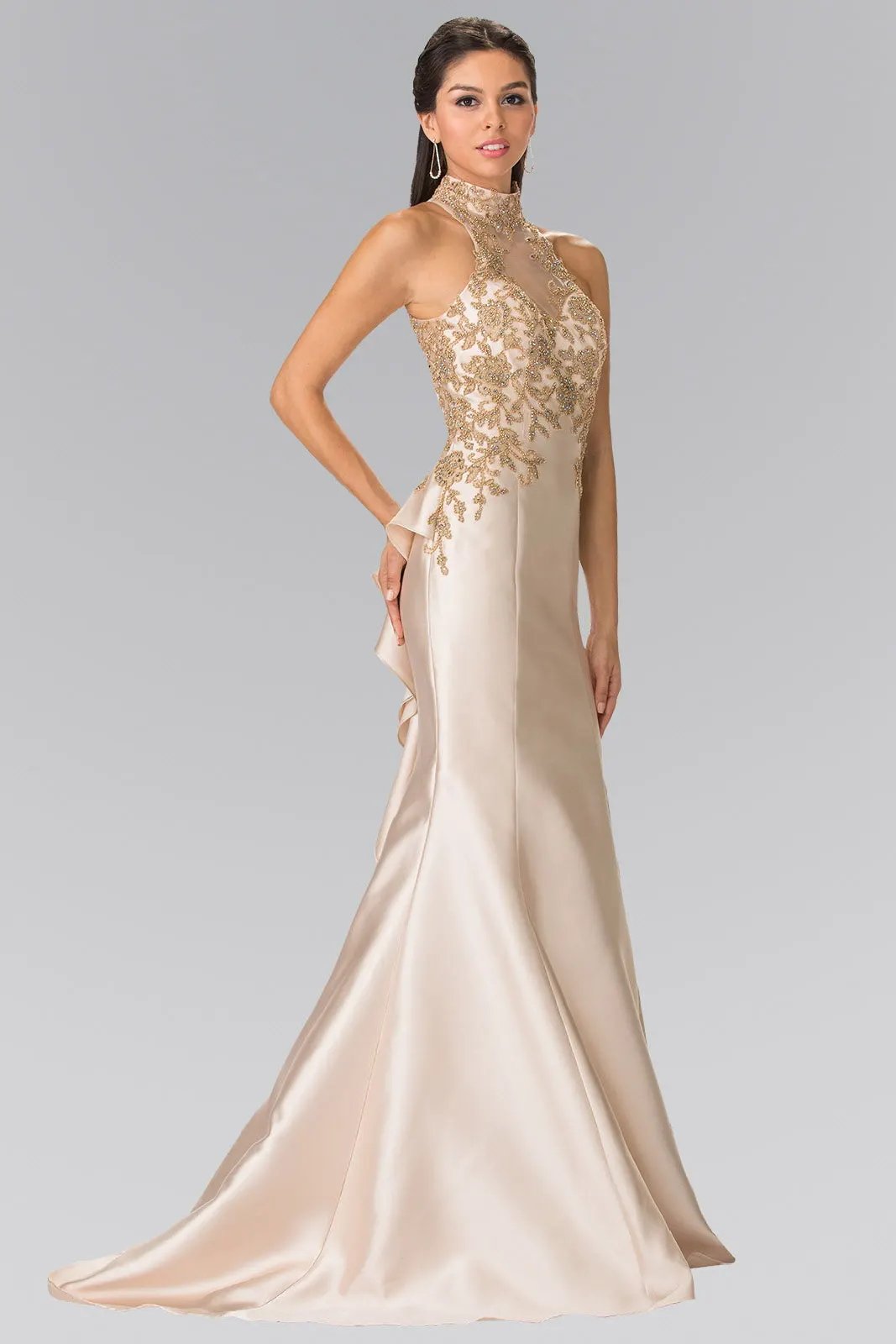 High-Neck Illusion Sweetheart Long Dress by Tux-USA