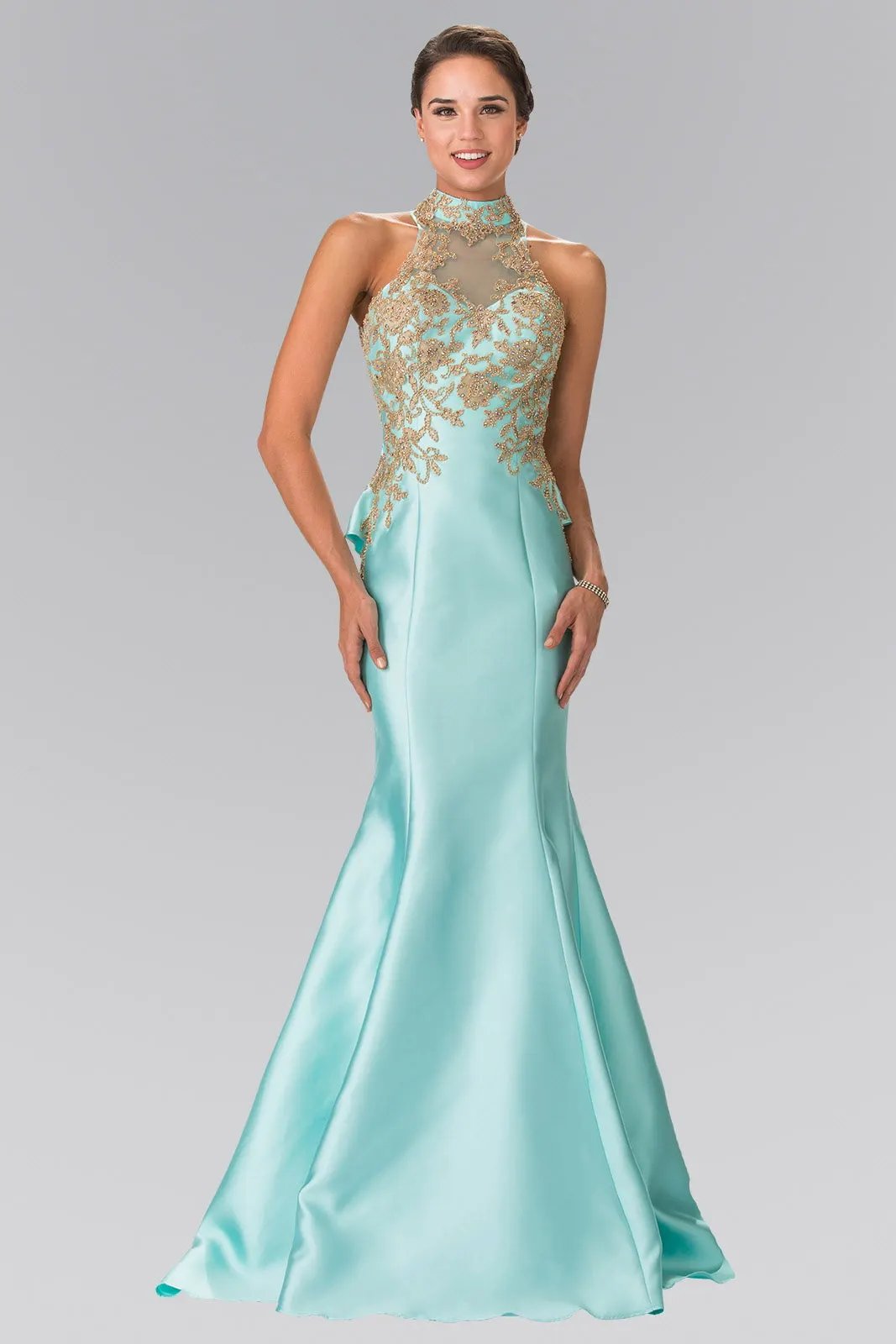 High-Neck Illusion Sweetheart Long Dress by Tux-USA