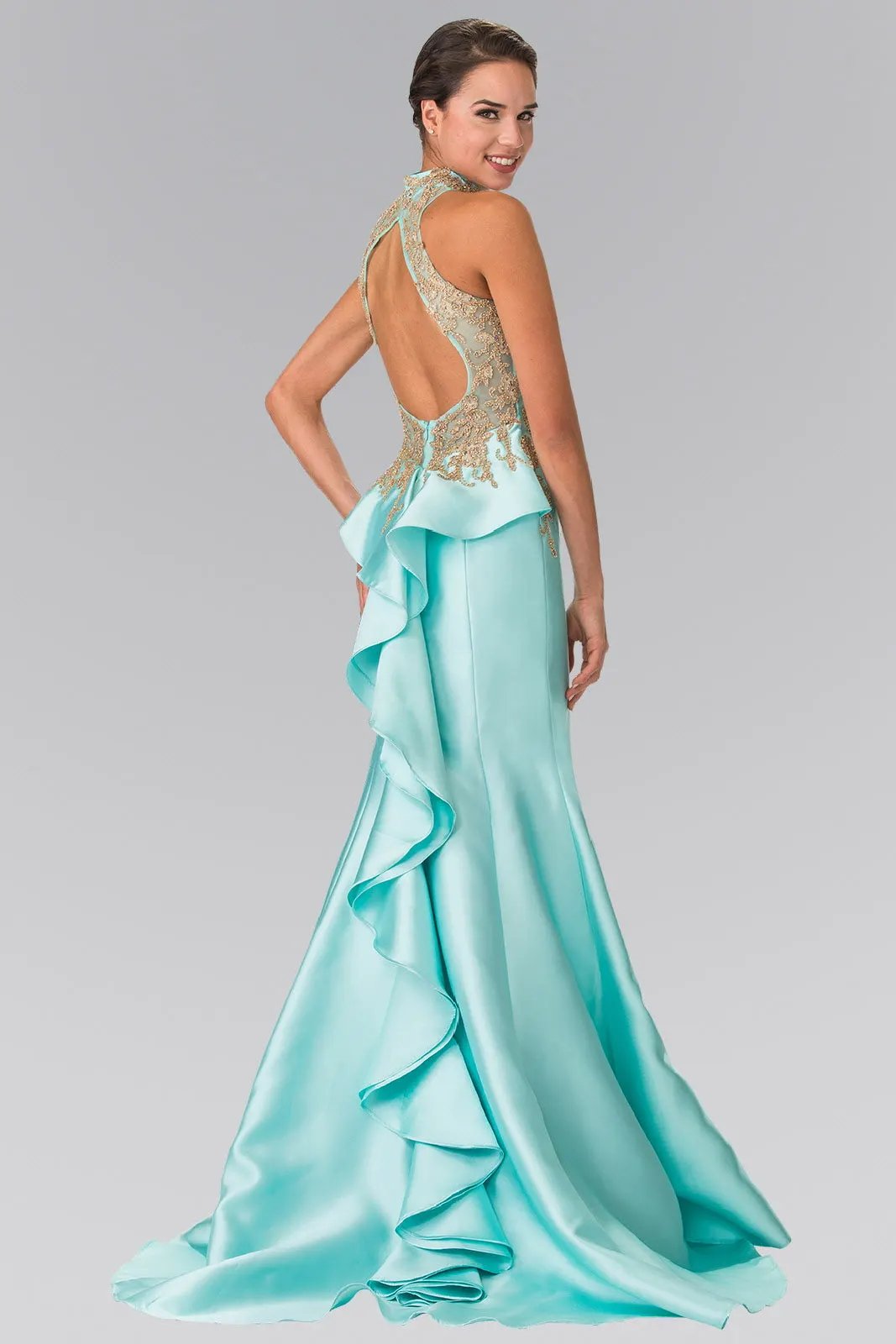 High-Neck Illusion Sweetheart Long Dress by Tux-USA