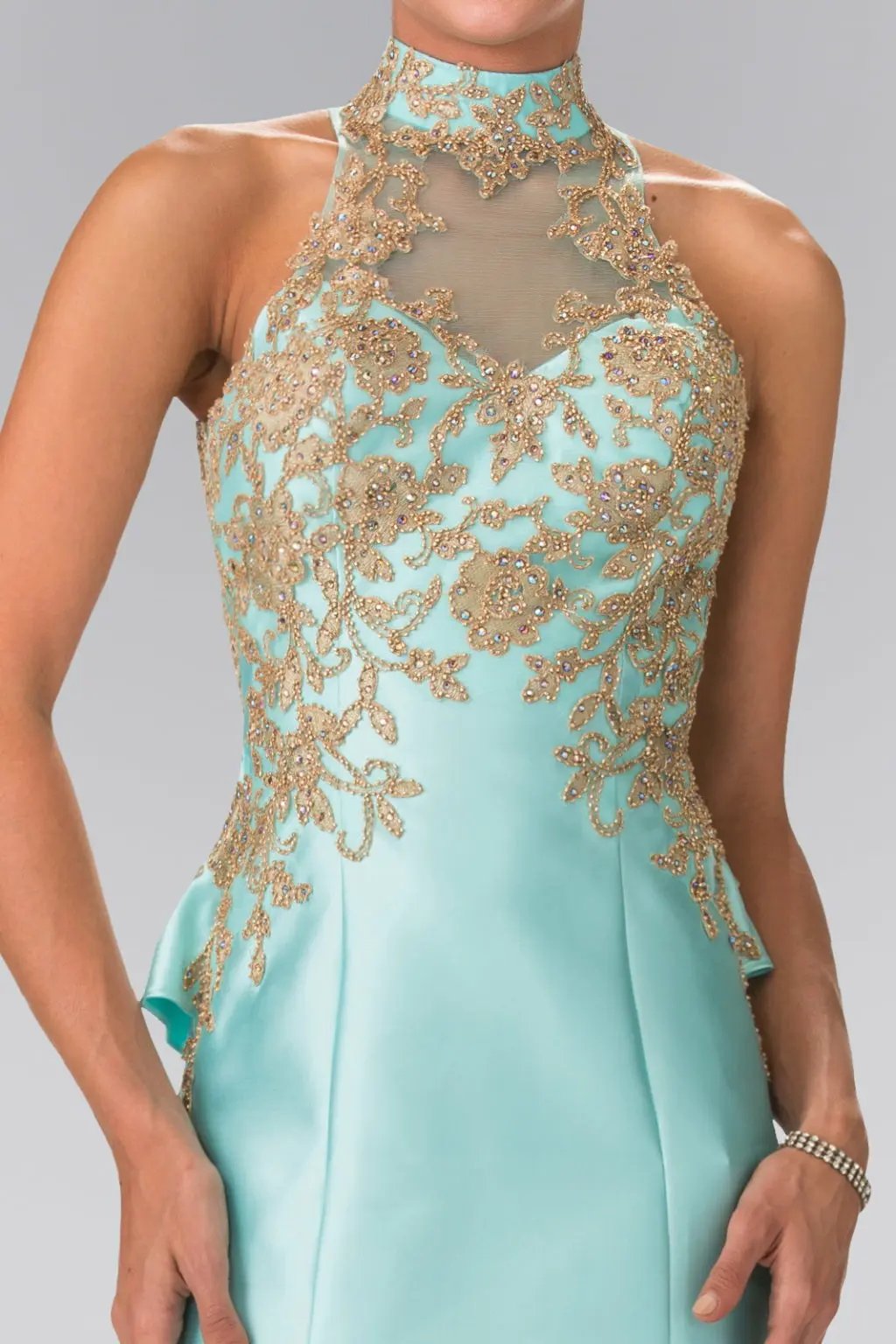 High-Neck Illusion Sweetheart Long Dress by Tux-USA