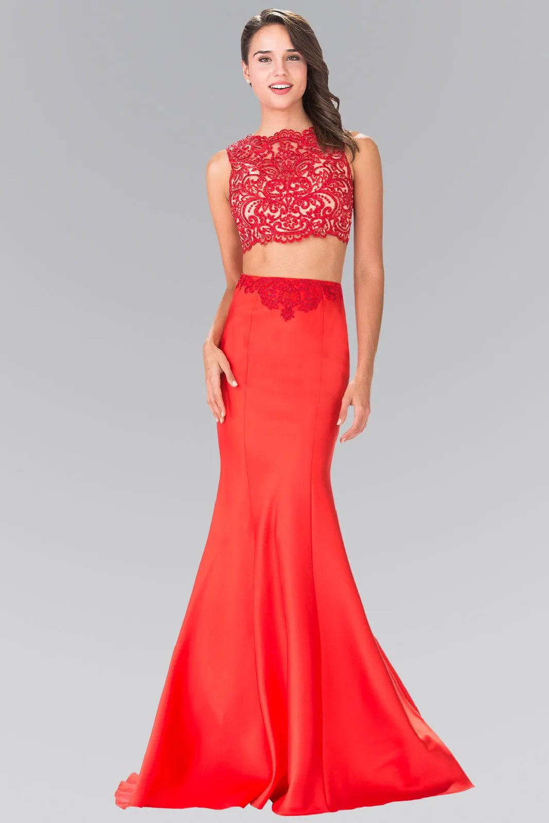 Two-Piece Prom Dress with Lace Top and Satin Skirt by Tux-USA