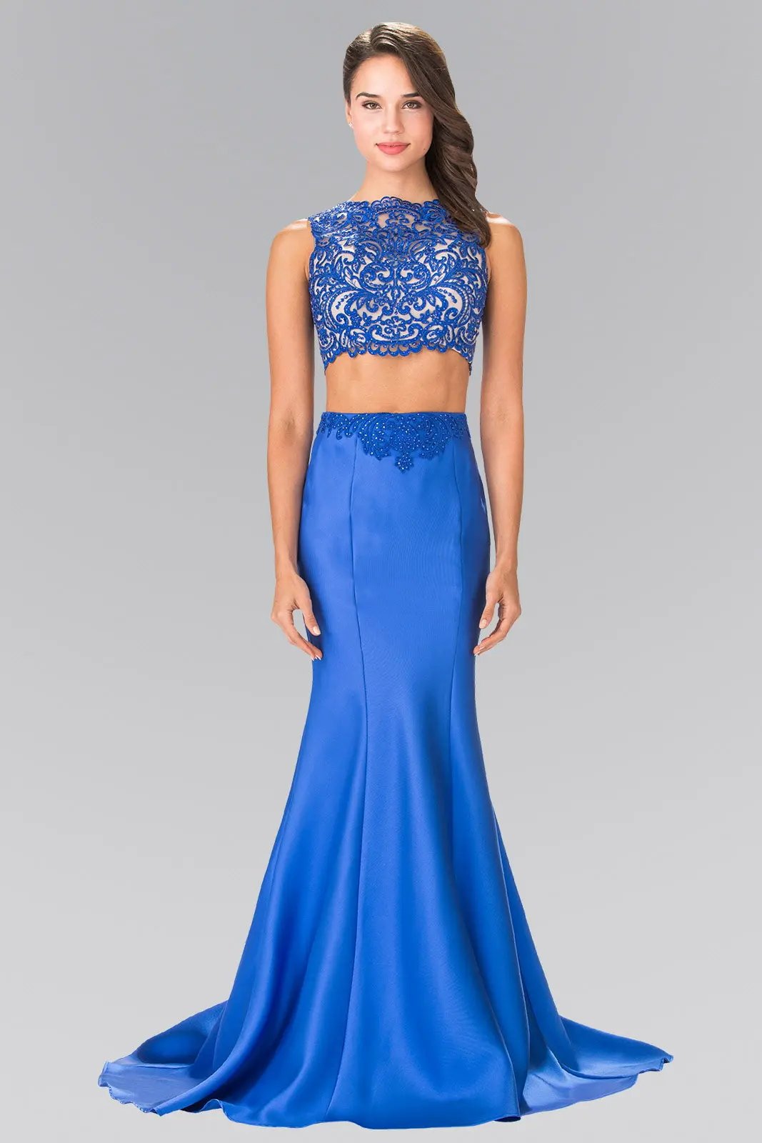 Two-Piece Prom Dress with Lace Top and Satin Skirt by Tux-USA