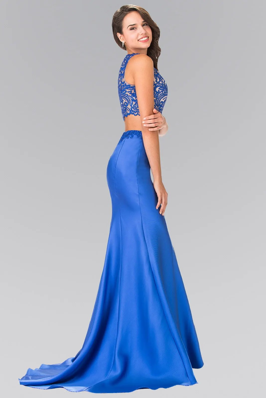 Two-Piece Prom Dress with Lace Top and Satin Skirt by Tux-USA