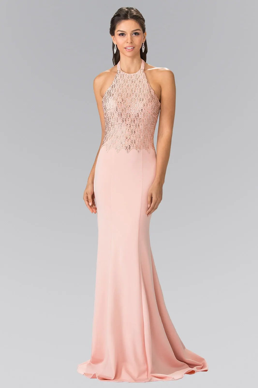 Halter-Neck Beads Embellished Bodice Long Dress by Tux-USA