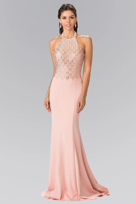 Halter-Neck Beads Embellished Bodice Long Dress by Tux-USA