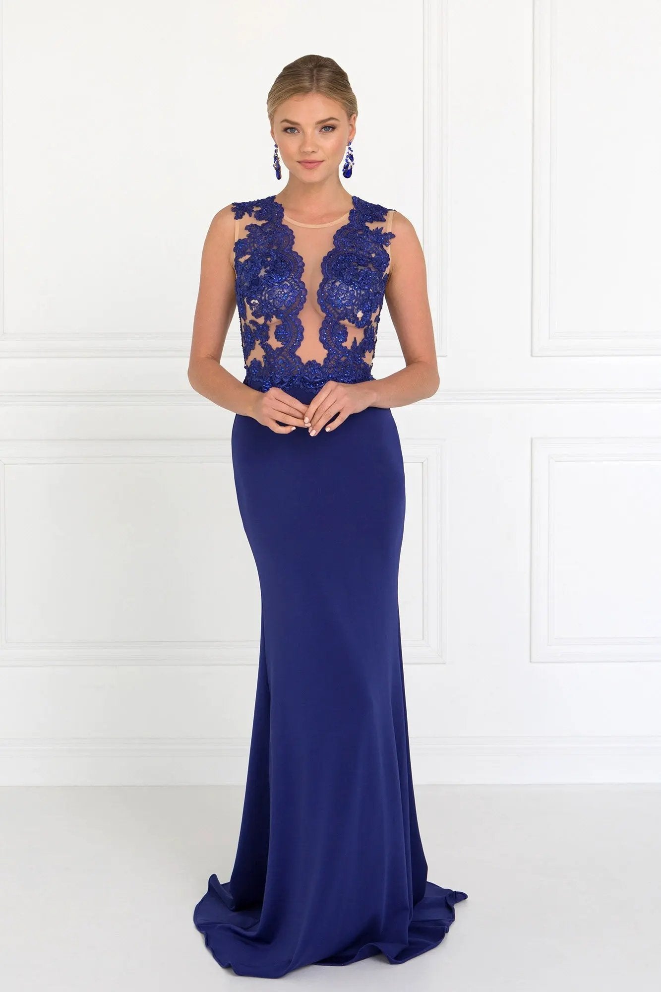 Sleeveless Lace Embellished Long Dress by Tux-USA