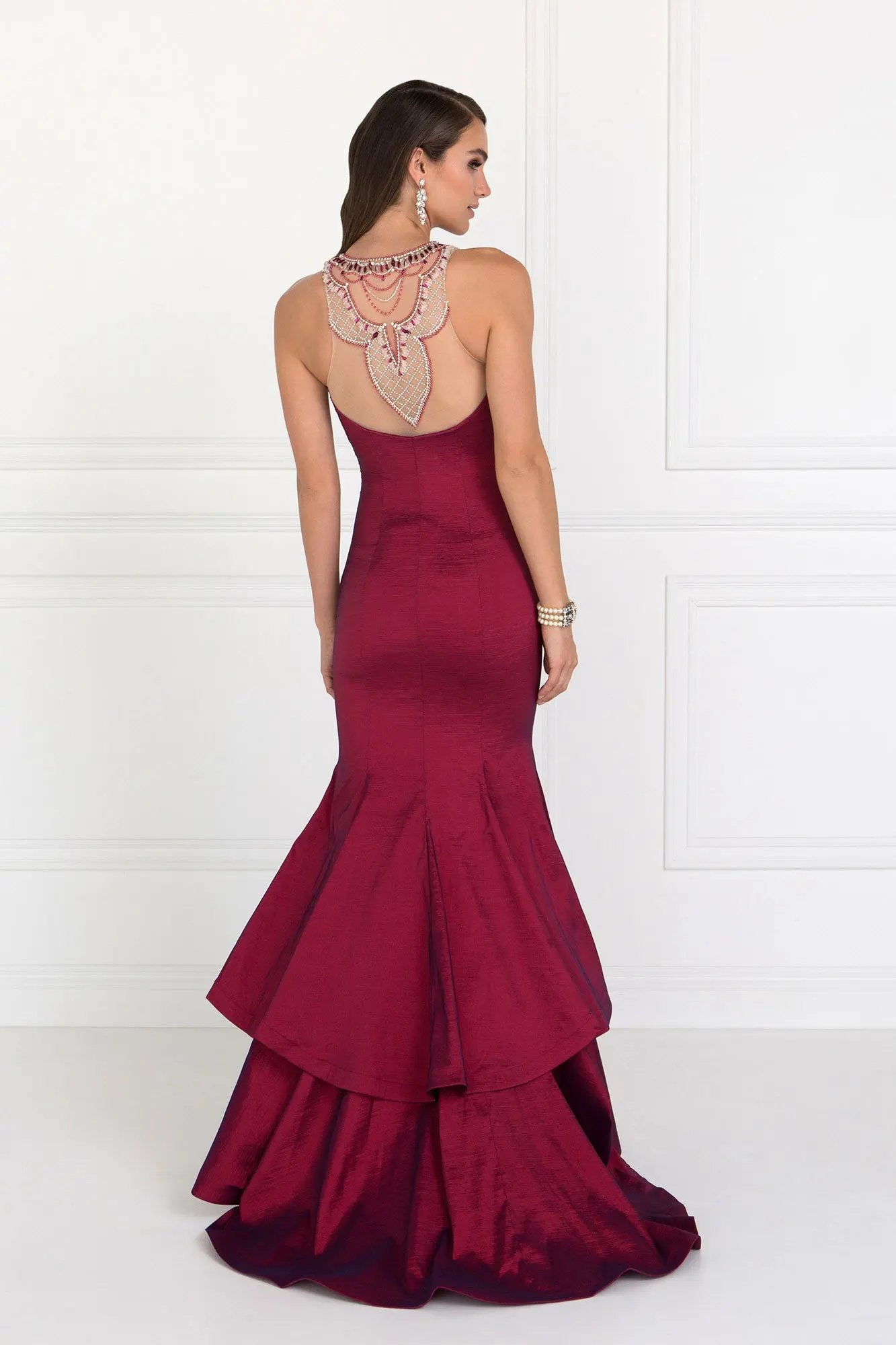 Gorgeous Long Jewel Accented Taffeta Long Dress with Two-Tier Skirt by Tux-USA
