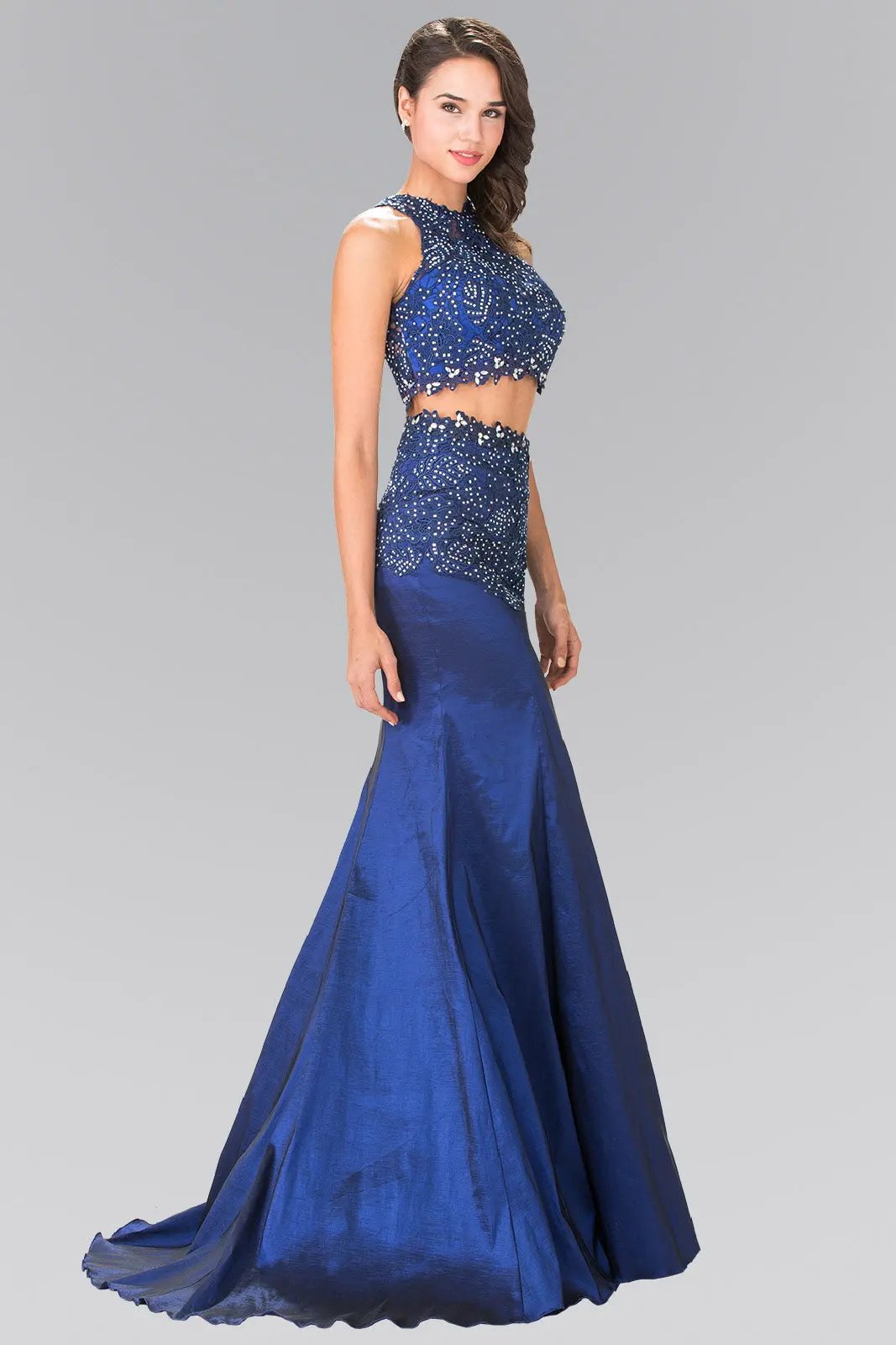 Two-Piece Taffeta Long Dress with Lace and Jewels by Tux-USA
