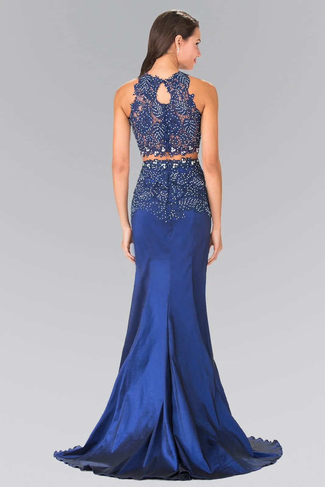 Two-Piece Taffeta Long Dress with Lace and Jewels by Tux-USA