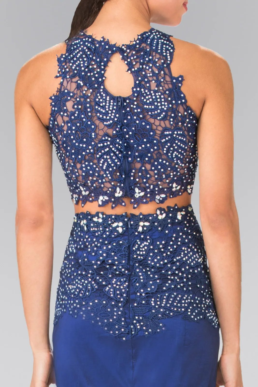 Two-Piece Taffeta Long Dress with Lace and Jewels by Tux-USA