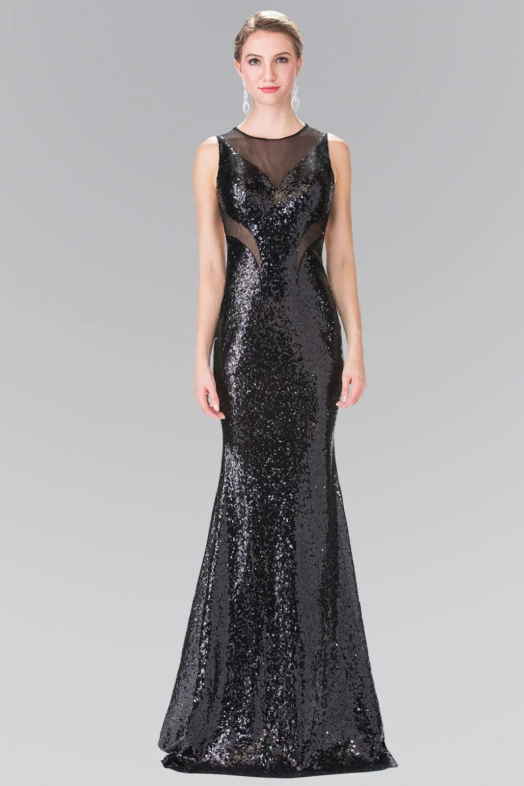 Side Sheer Cut Sequin Long Dress by Tux-USA