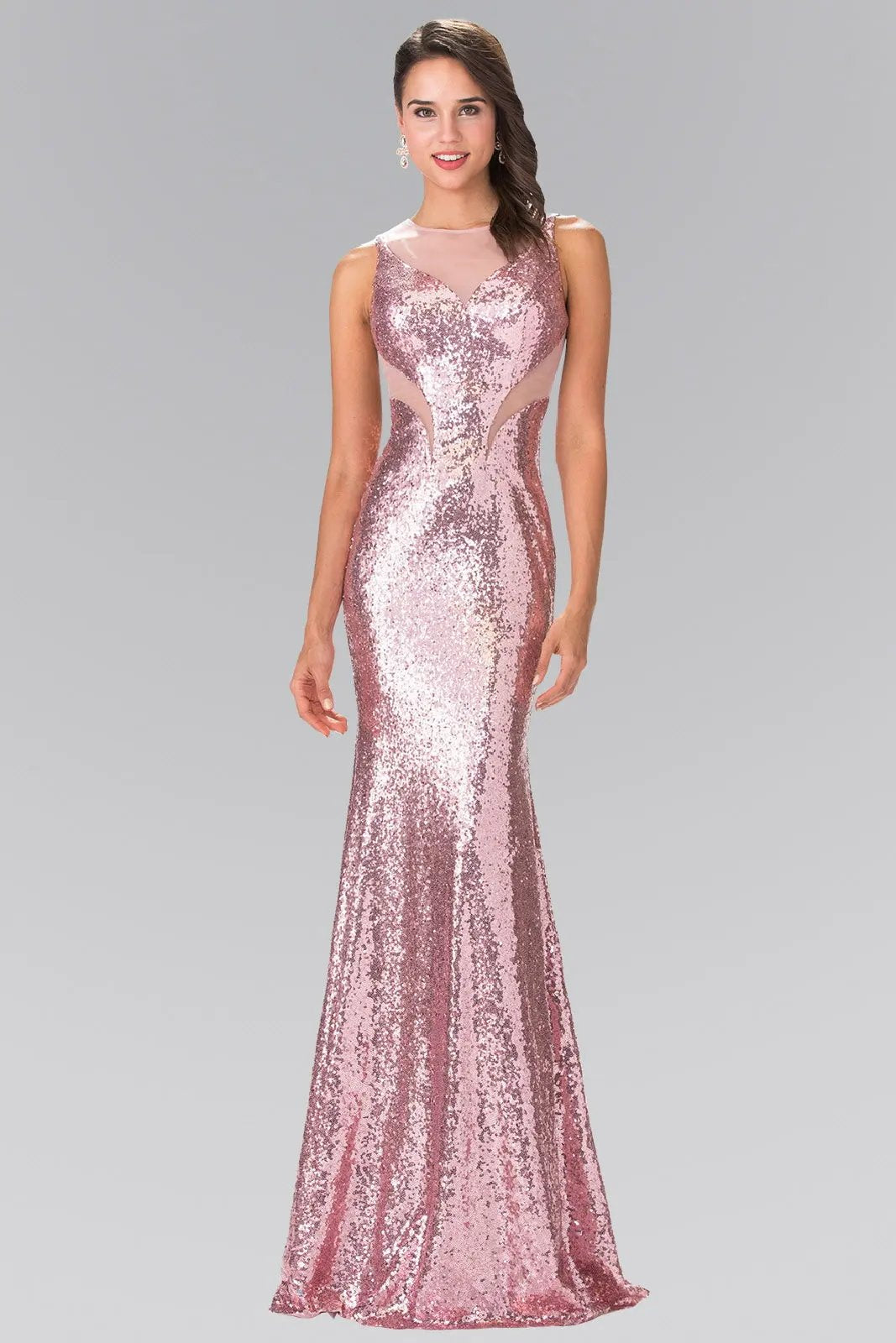 Side Sheer Cut Sequin Long Dress by Tux-USA