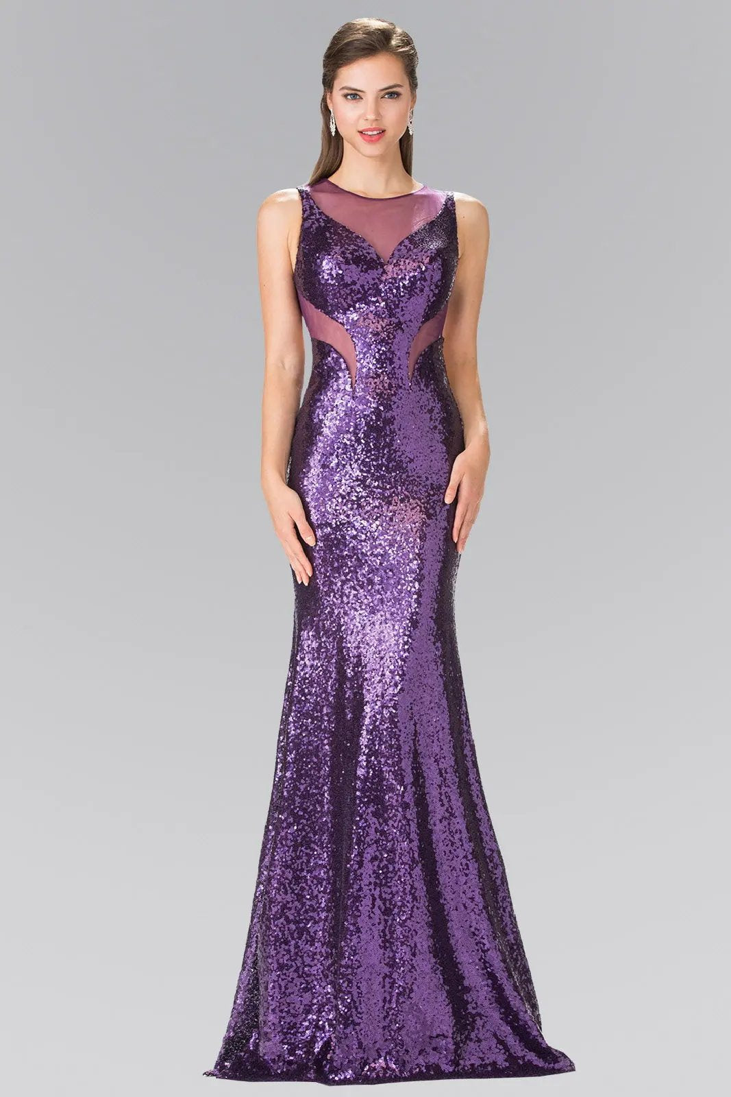 Side Sheer Cut Sequin Long Dress by Tux-USA