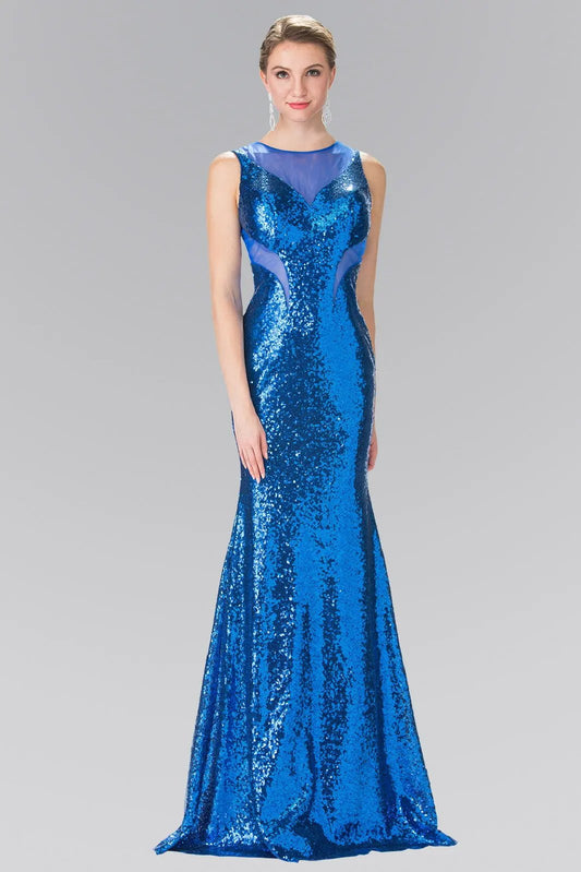 Side Sheer Cut Sequin Long Dress by Tux-USA