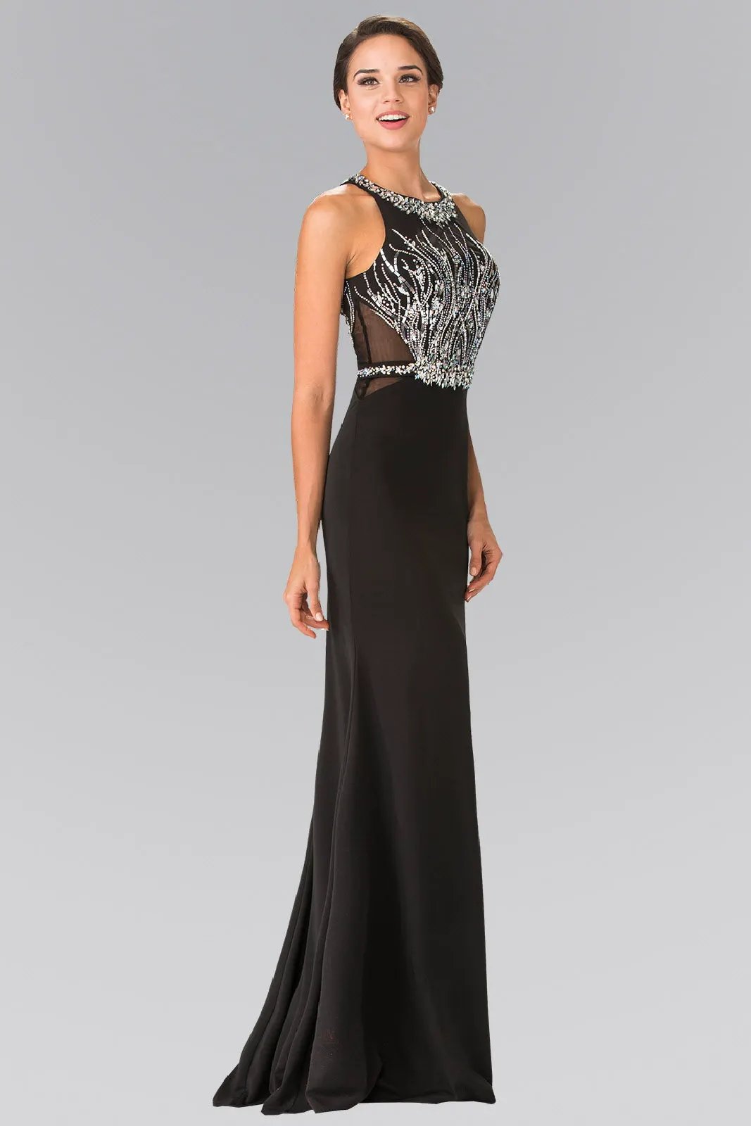 Beads Embellished Long Dress with Sheer Sides by Tux-USA